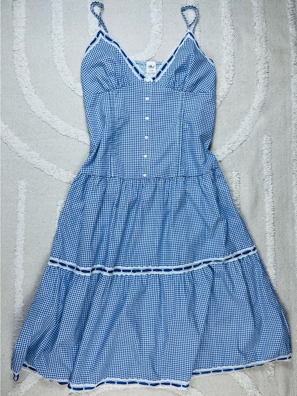 Frankie’s Bikinis x VS Pink Indiana Blue Gingham Lace Trim Sundress – Size M - Picture 3 of 14